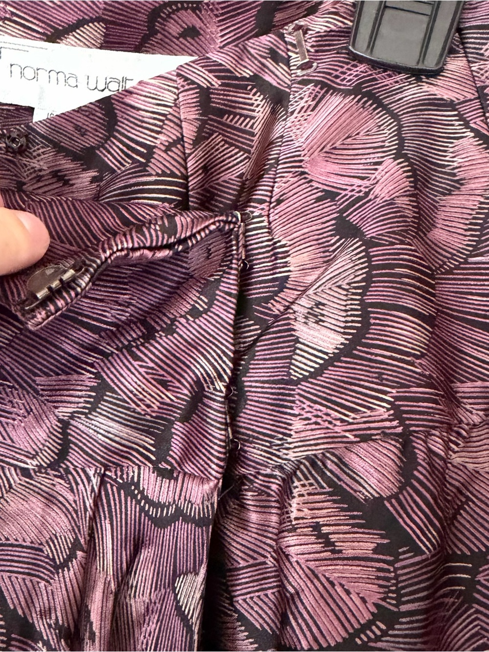 Vintage Norma Walters silk purple feather midi wrap skirt - Picture 4 of 7